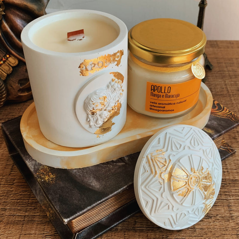 Kit The Sun - velas aromáticas manga & maracujá + bandeja sunset